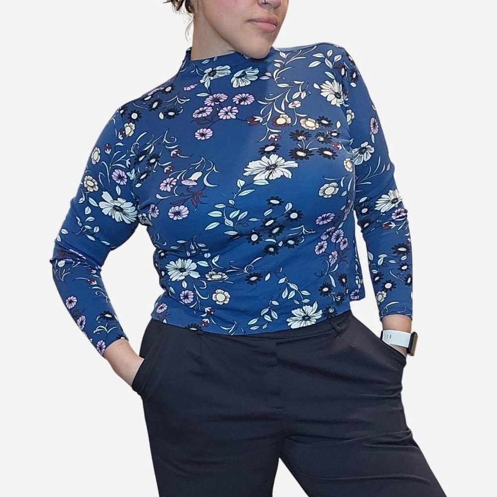 Y2k Ann Taylor Blue Floral Long Sleeve Top
